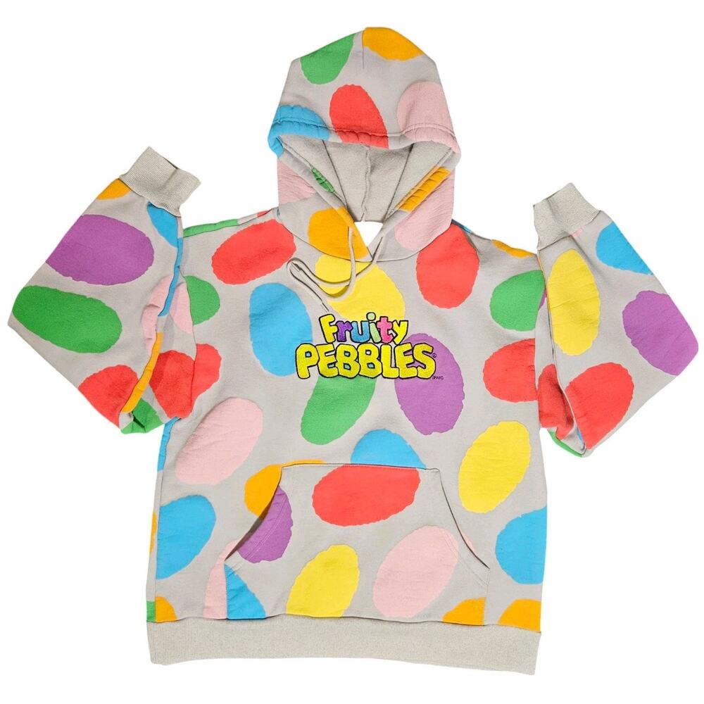 Dumbgood Fruity Pebbles Hoodie AOP Multicolor Mens S Pocket Post Flintstones